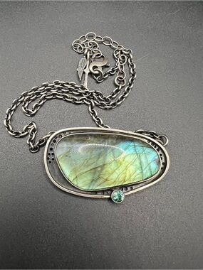 Wild Prairie Silver Labradorite Statement Necklace with Aquamarine Stone